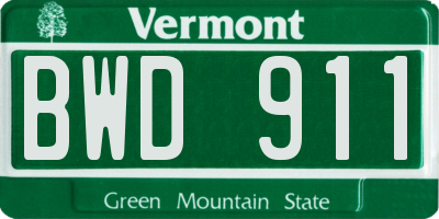 VT license plate BWD911