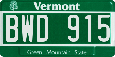 VT license plate BWD915