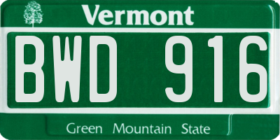 VT license plate BWD916