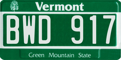 VT license plate BWD917