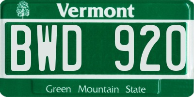 VT license plate BWD920