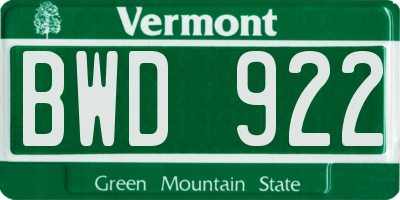 VT license plate BWD922
