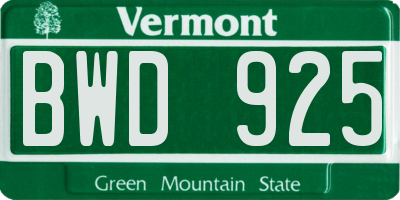 VT license plate BWD925