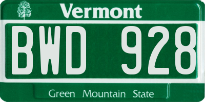 VT license plate BWD928