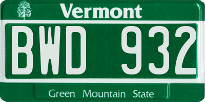 VT license plate BWD932