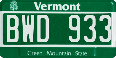 VT license plate BWD933