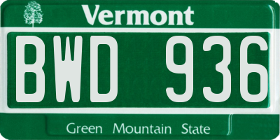 VT license plate BWD936