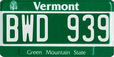 VT license plate BWD939