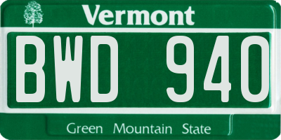 VT license plate BWD940