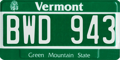 VT license plate BWD943