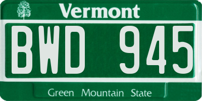 VT license plate BWD945