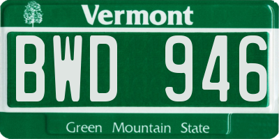 VT license plate BWD946