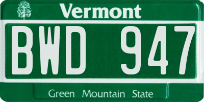 VT license plate BWD947