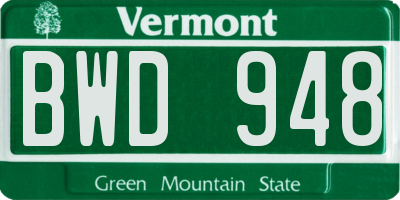 VT license plate BWD948