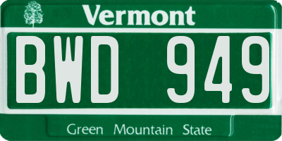 VT license plate BWD949