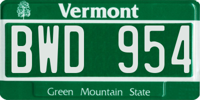 VT license plate BWD954