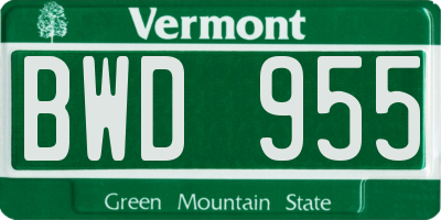 VT license plate BWD955