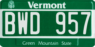 VT license plate BWD957