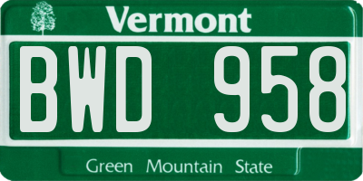 VT license plate BWD958