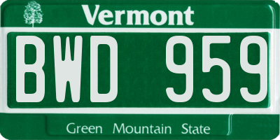 VT license plate BWD959