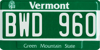 VT license plate BWD960