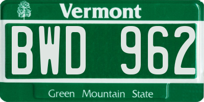 VT license plate BWD962