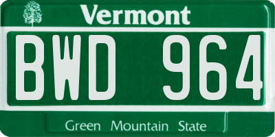 VT license plate BWD964