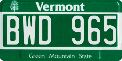 VT license plate BWD965