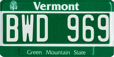 VT license plate BWD969