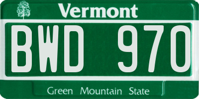 VT license plate BWD970