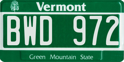 VT license plate BWD972