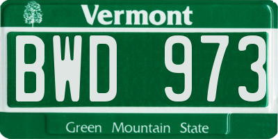VT license plate BWD973