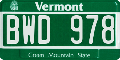 VT license plate BWD978
