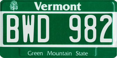 VT license plate BWD982