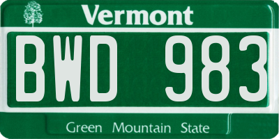 VT license plate BWD983