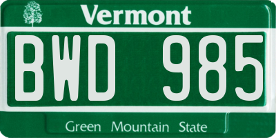 VT license plate BWD985