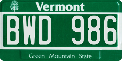 VT license plate BWD986