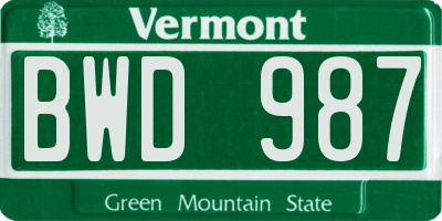 VT license plate BWD987