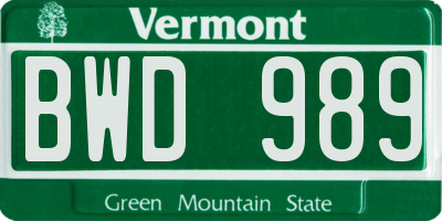 VT license plate BWD989