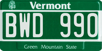 VT license plate BWD990
