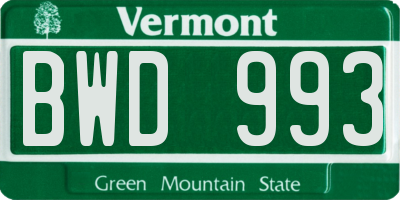 VT license plate BWD993