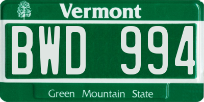 VT license plate BWD994