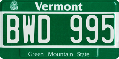 VT license plate BWD995