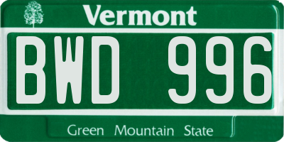 VT license plate BWD996