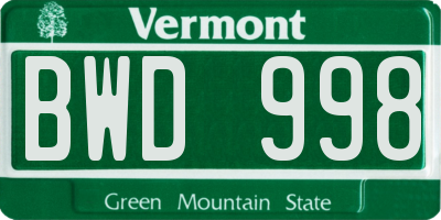 VT license plate BWD998