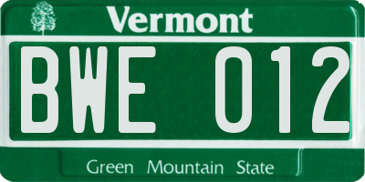 VT license plate BWE012