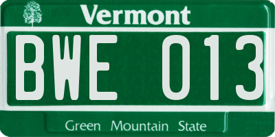 VT license plate BWE013
