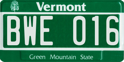 VT license plate BWE016