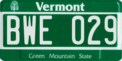 VT license plate BWE029