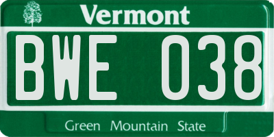 VT license plate BWE038
